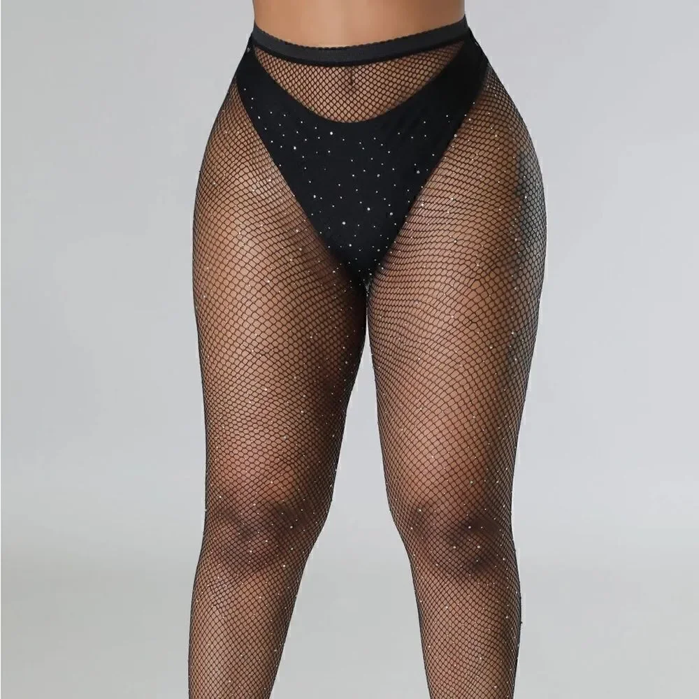 Black Rhinestone fishnet stockings pantyhose